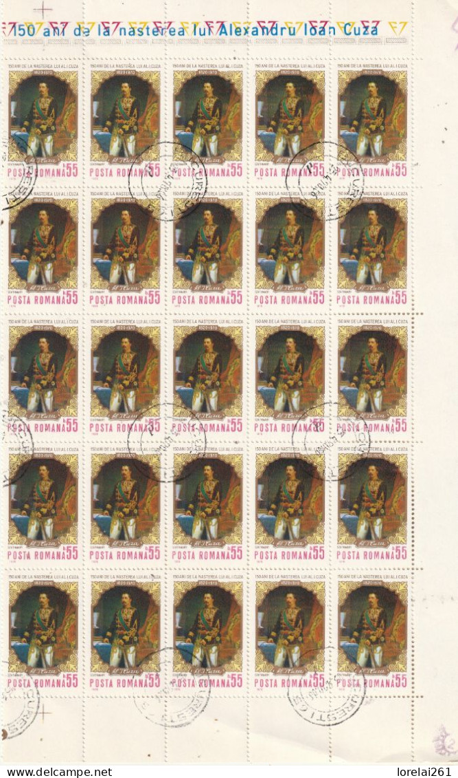 1970 - A.I.CUZA Le Premier Souverain De La Roumanie/ FULL X 25 - Hojas Completas