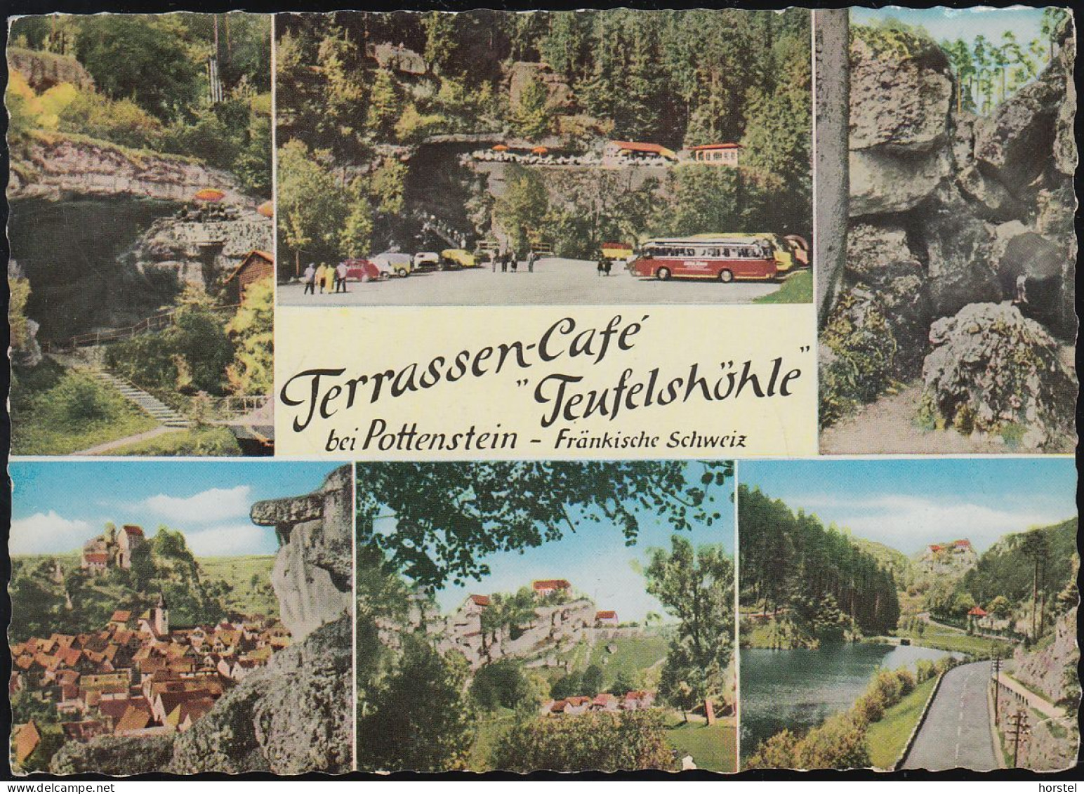 D-91278 Pottenstein - Terrassencafe Teufelshöhle - Fränk. Schweiz - Cavern - Reisebus - Landpoststempel "13a Thalheim" - Pottenstein