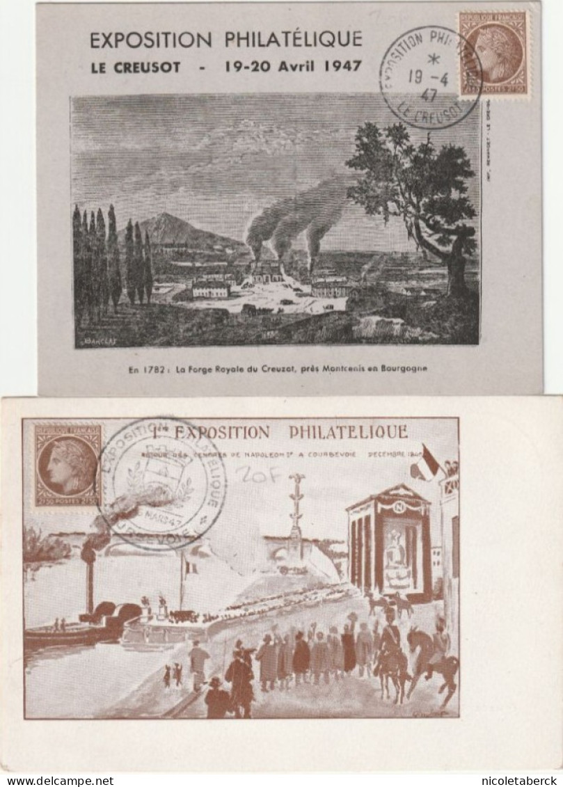 Cérès De Mazelin, N°681 Carte Exposition: Le Creusot 19/4/47+ Napoléon à Courbevoie 15/3/47. Collection BERCK. - 1945-47 Cérès De Mazelin
