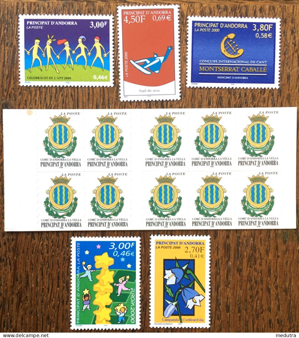 Andorre NEUF** Année Complète 2000 : 525 à 539 Dont Le 528 En Carnet De 10 Timbres - Unused Stamps