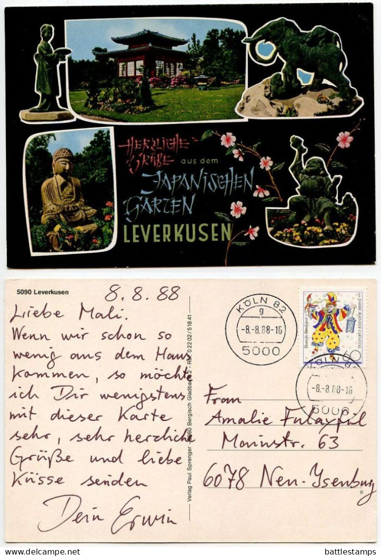 Germany, West 1988 8.8.88 Postcard Herzliche GruBe Aus Dem Japanischen Garten, Leverkusen - Leverkusen