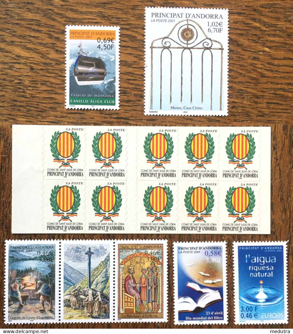 Andorre NEUF** Année Complète 2001 : 540 à 554 Dont Le 542 En Carnet De 10 Timbres - Unused Stamps