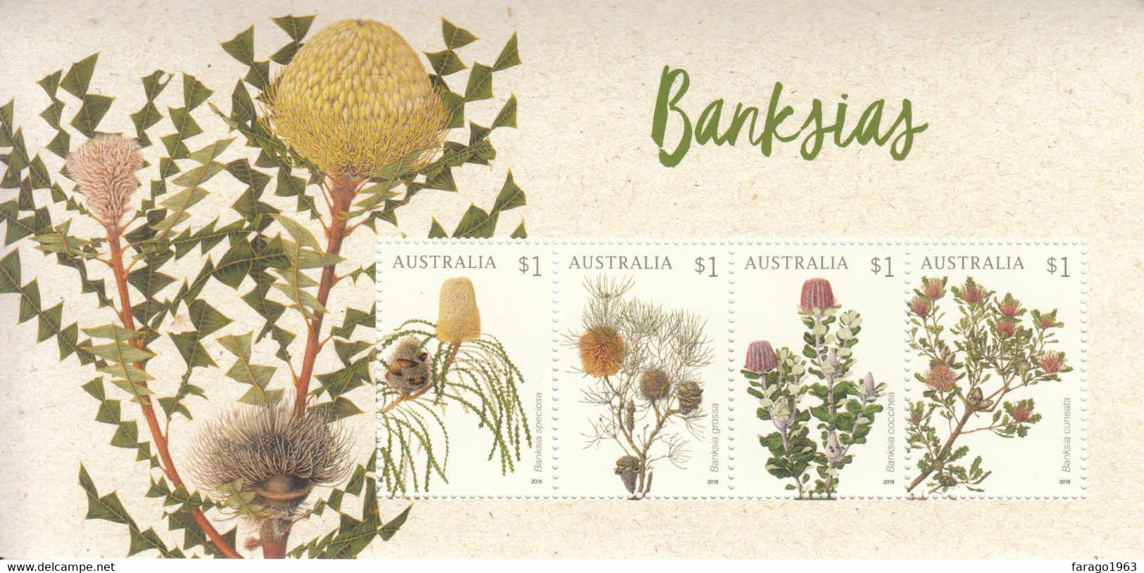 2018 Australia Banksia Flowers Fleurs Miniature Sheet Of 4 MNH @ BELOW FACE VALUE - Mint Stamps
