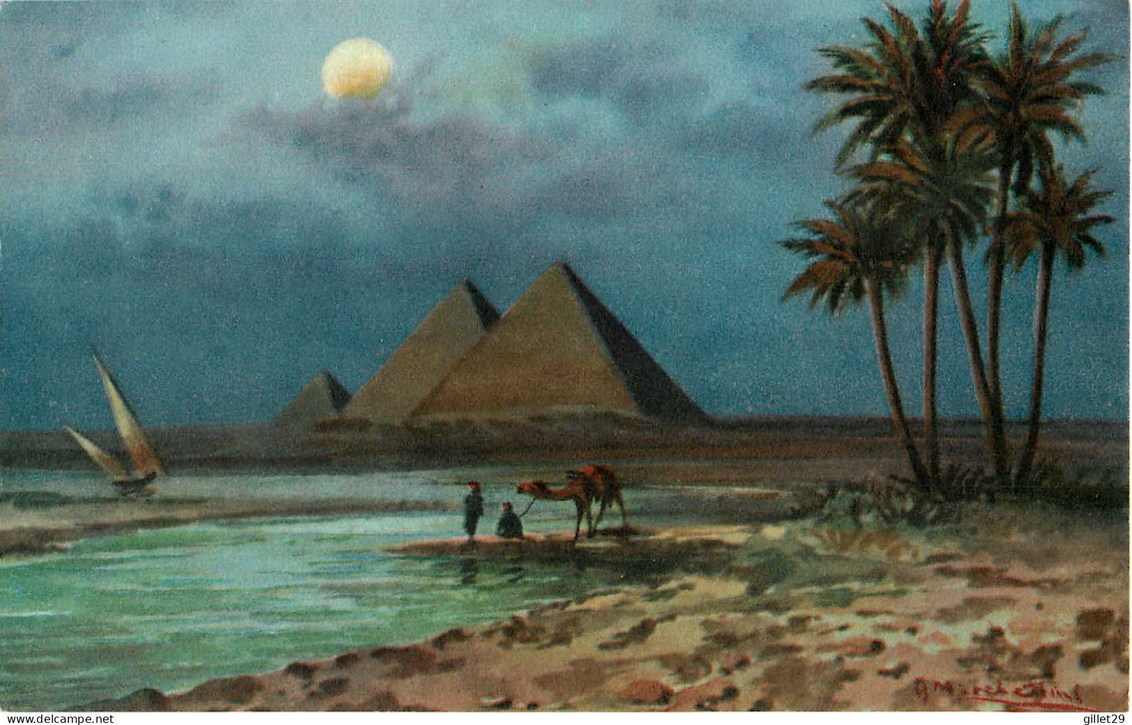CAIRO, EGYPTE - THE PYRAMID AT MOONLIGHT - LEHNERT & LANDROCK - - Sphinx