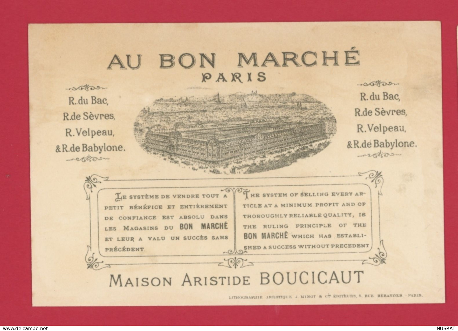 Au Bon Marché, Chromo Lith. J. Minot, Laques De Chine - Au Bon Marché