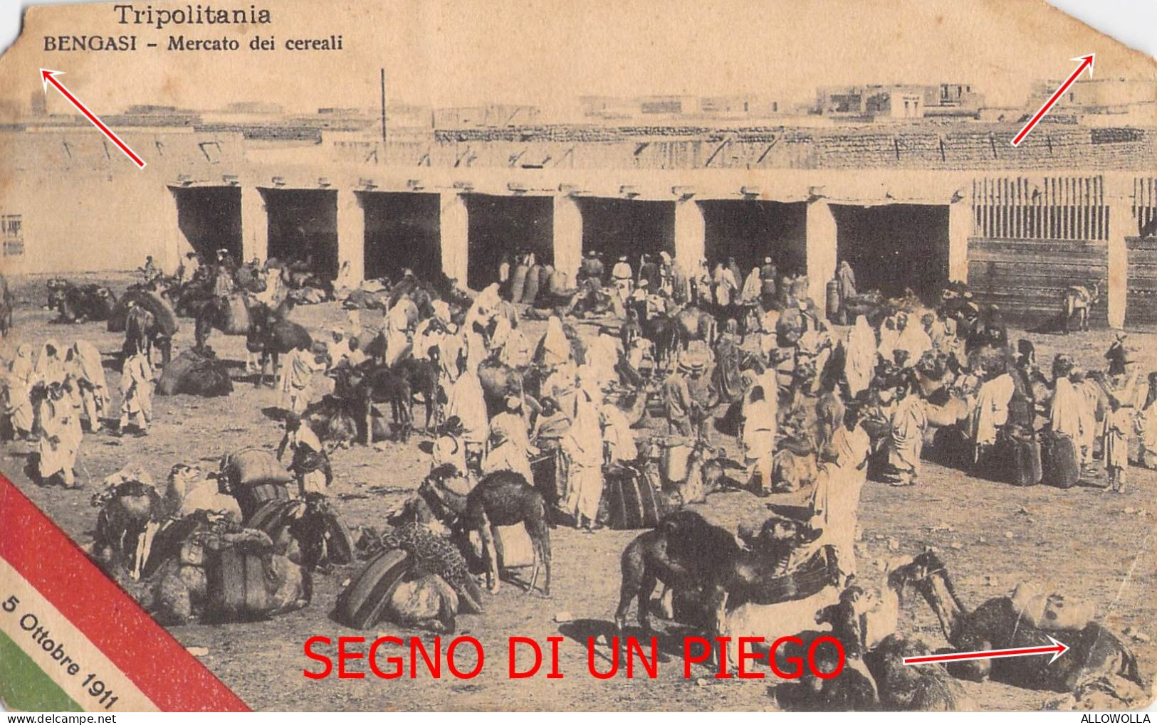 26214 " TRIPOLITANIA-BENGASI-MERCATO DEI CEREALI " (1911) ANIMATA -VERA FOTO-CART. NON SPED. - Libia