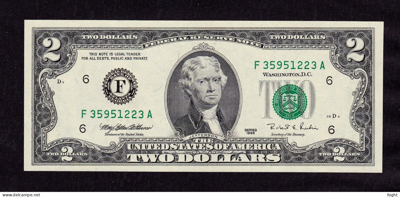 1995 F US Federal Reserve Note 2 Dollars,P#497,UNC - Billets De La Federal Reserve (1928-...)