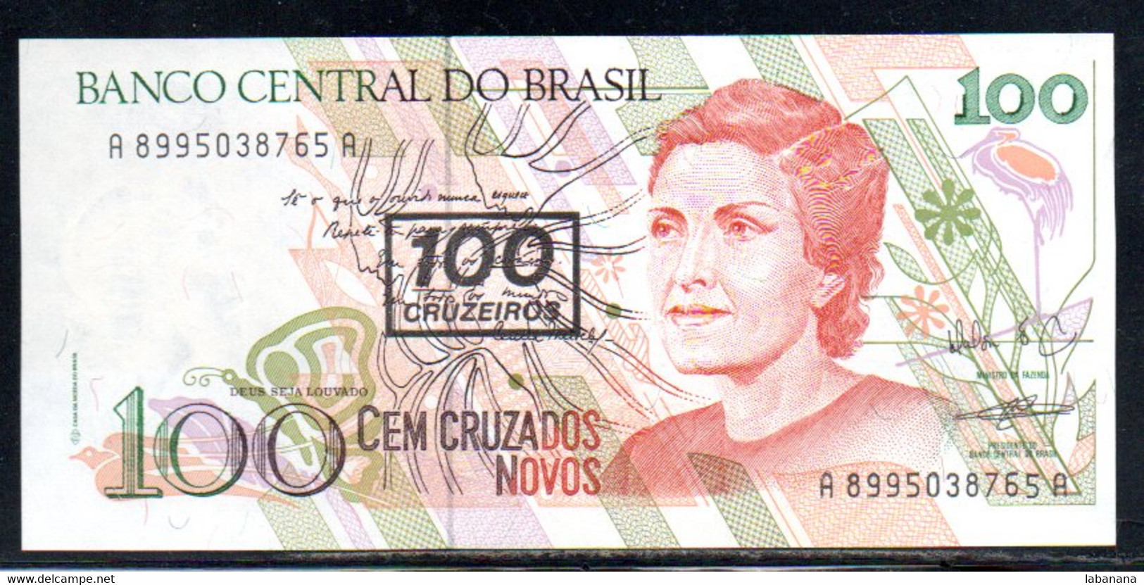 659-Brésil 100 Cruzeiros Sur 100 Cruzados Novos 1990 A8995A Neuf/unc - Brésil