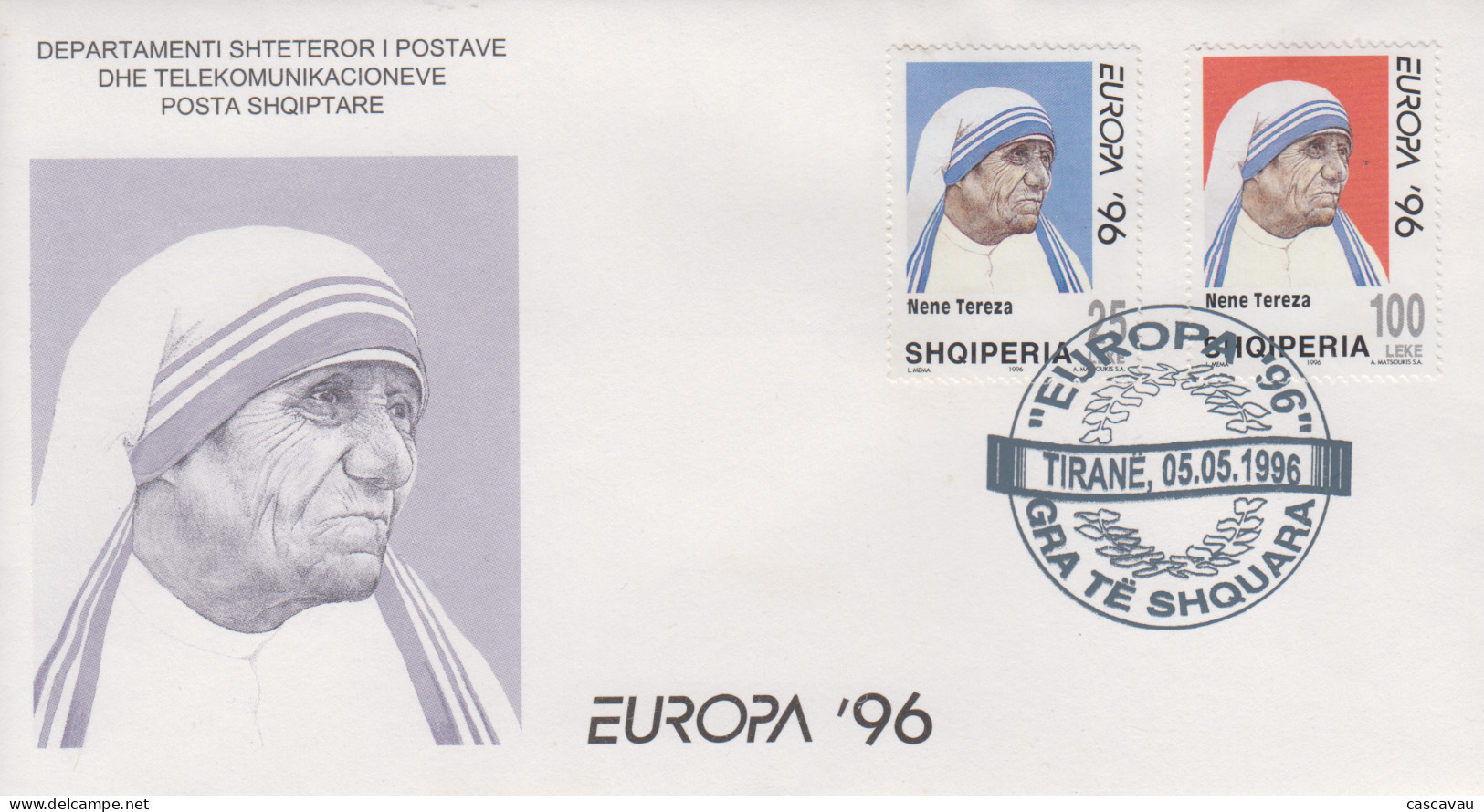 Enveloppe  FDC  1er  Jour   ALBANIE   Paire   MERE  TERESA      EUROPA    1996 - 1996