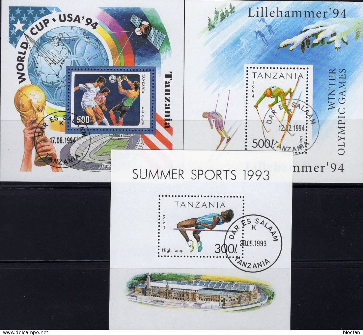 Fußball USA 1994 Tanzania Blocks 212,239+249 O 9€ Hochsprung Olympics Sport Blocs Athletic M/s Sheets Soccer Bf Tansania - 1994 – USA