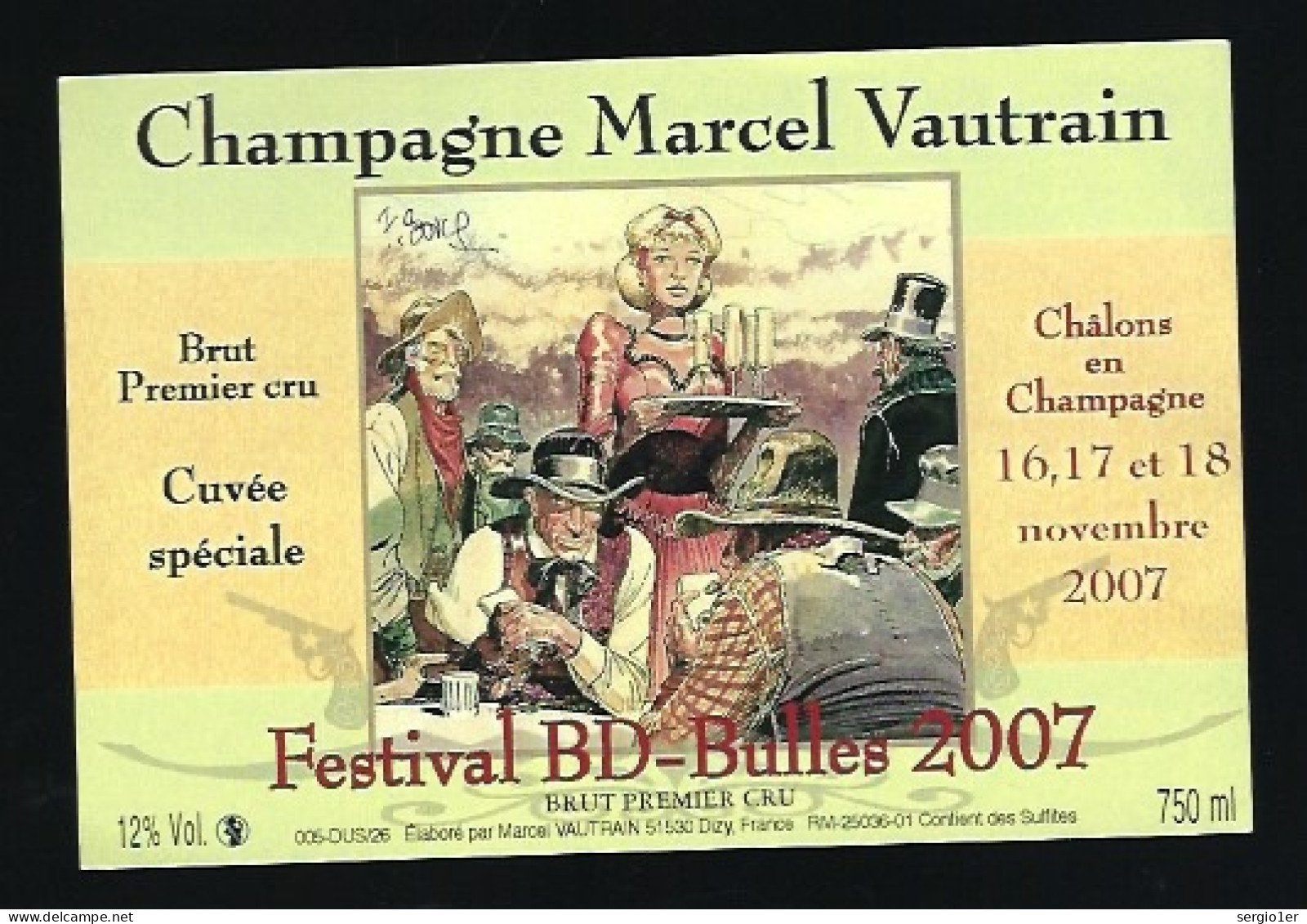 Etiquette Champagne Marcel Vautrain Marne 51 Festival Bd Châlons En Champagne 2007  Dessin De - Champagne