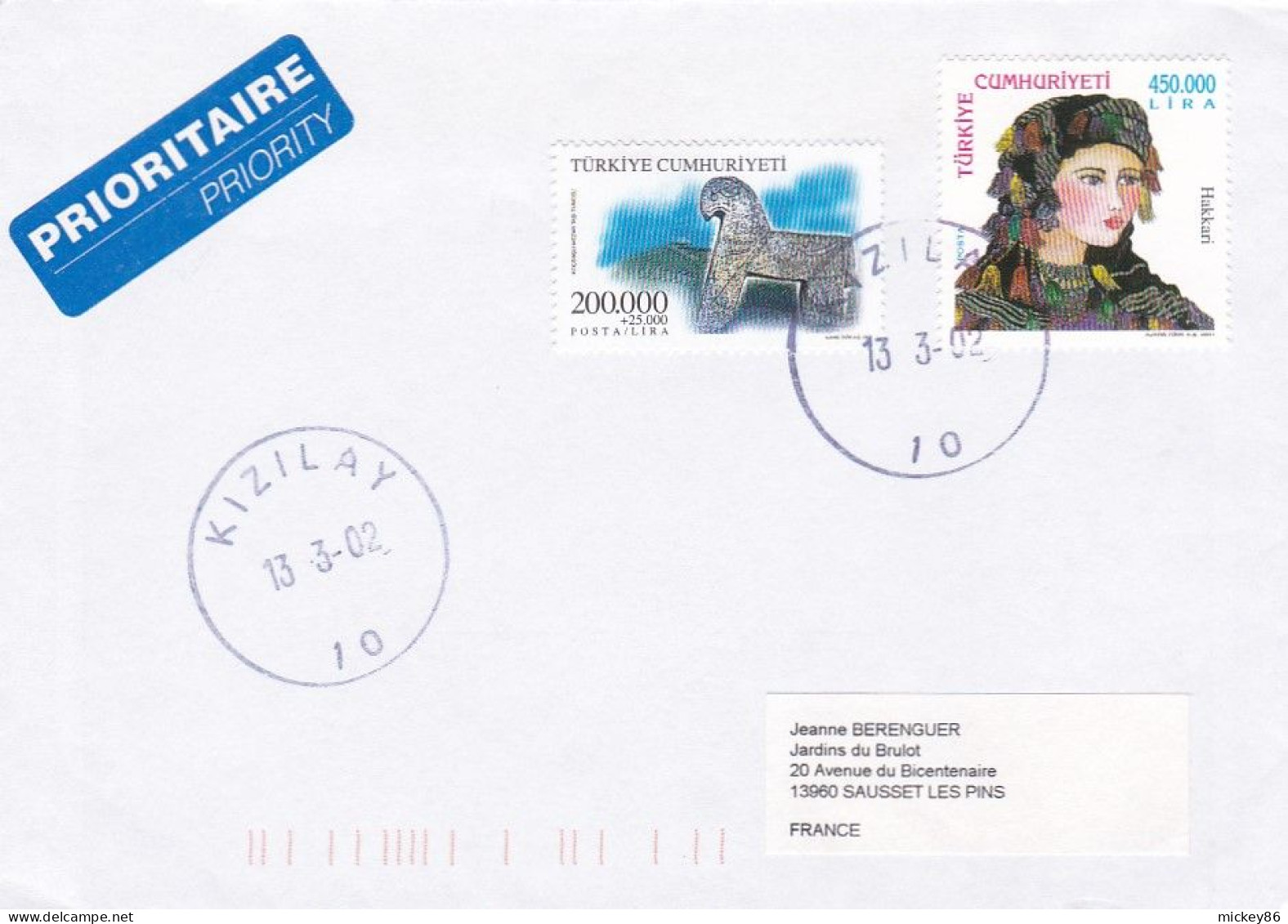 TURQUIE -2002 - Lettre De KIZILAY Pour SAUSSET LES PINS-13 (France)-- Beaux Timbres Sur Lettre....cachet - Briefe U. Dokumente