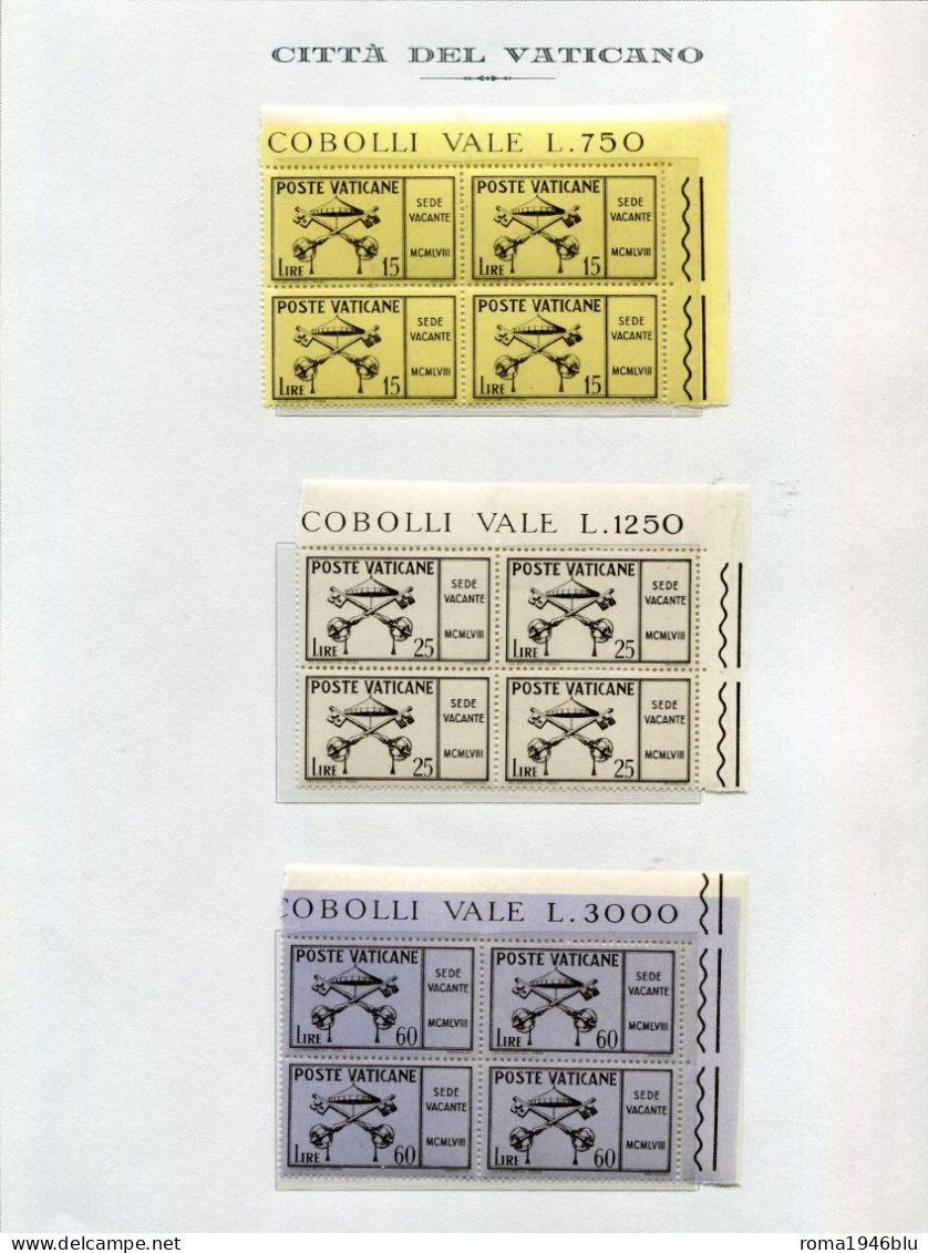 VATICANO 1958/1963 GIOVANNI XXIII GIRO COMPLETO IN QUARTINA TUTTE ANGOLO DI FOGLIO ** MNH - Unused Stamps