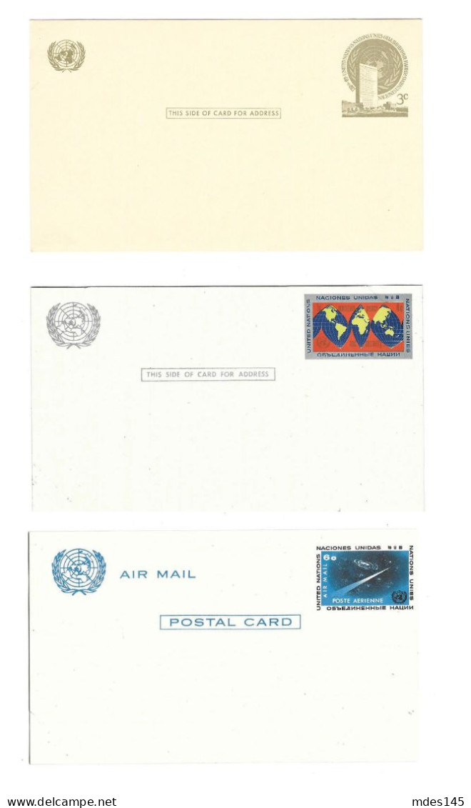 3 Mint UN United Nations 1958 UX2 1963 UX3 Air Mail UXC4 Postal Card - Autres & Non Classés