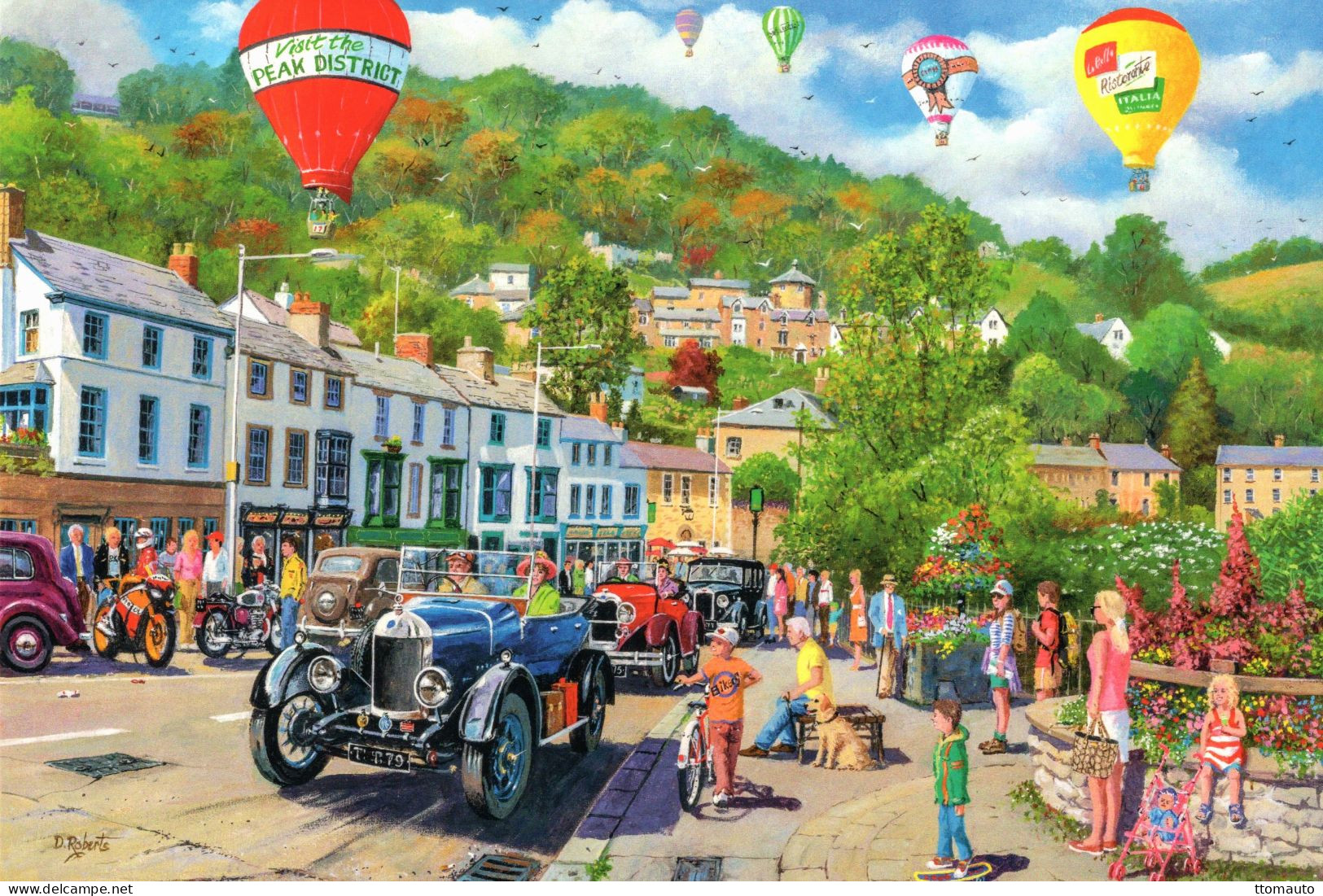 Old Car Parade And Air Balloons In Matlock Bath, Derbyshire  - Art Card - CPR - Derbyshire