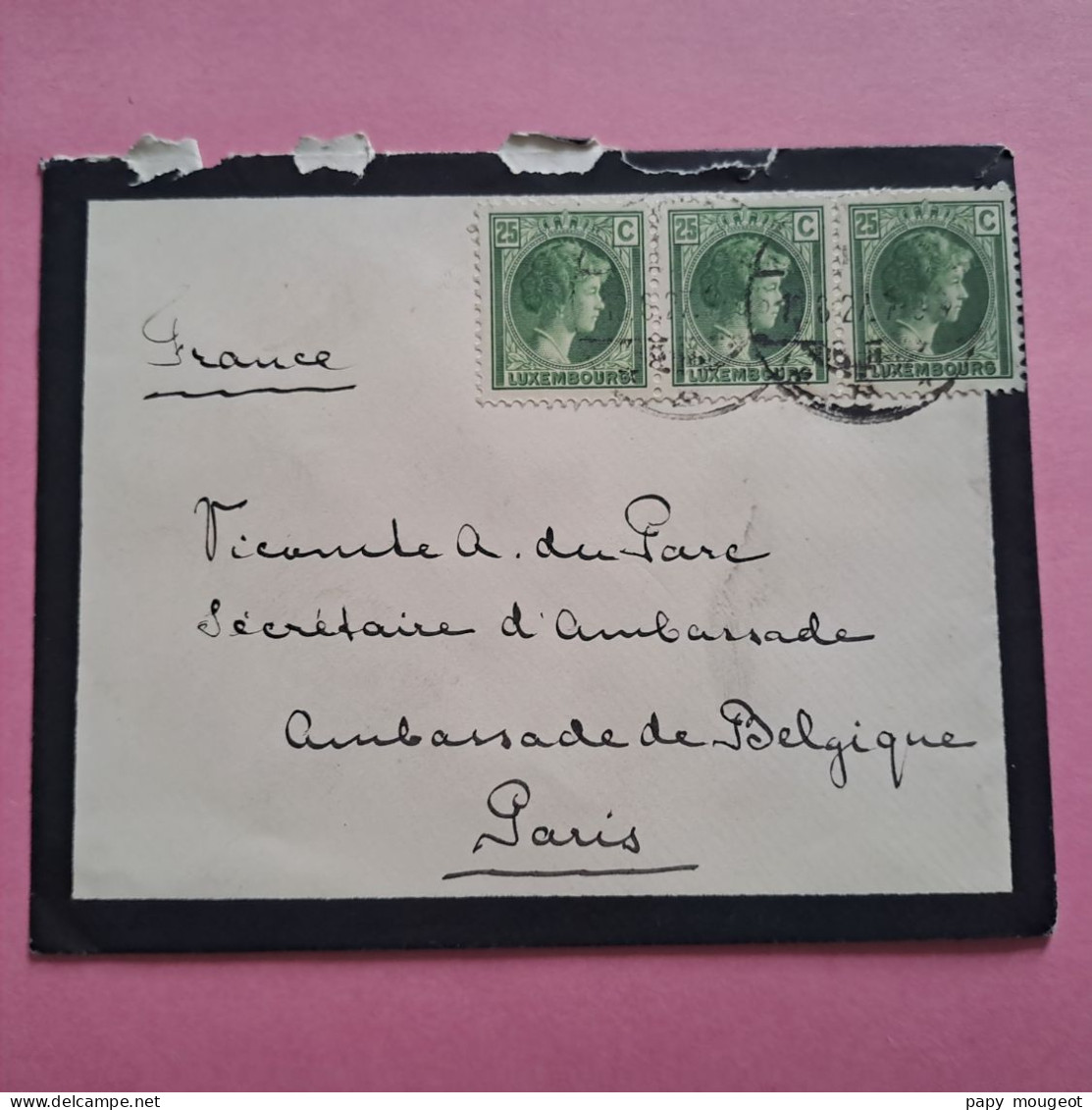 Lettre Pour Ambassade De Belgique à Paris - 1927 - 1926-39 Charlotte De Perfíl Derecho