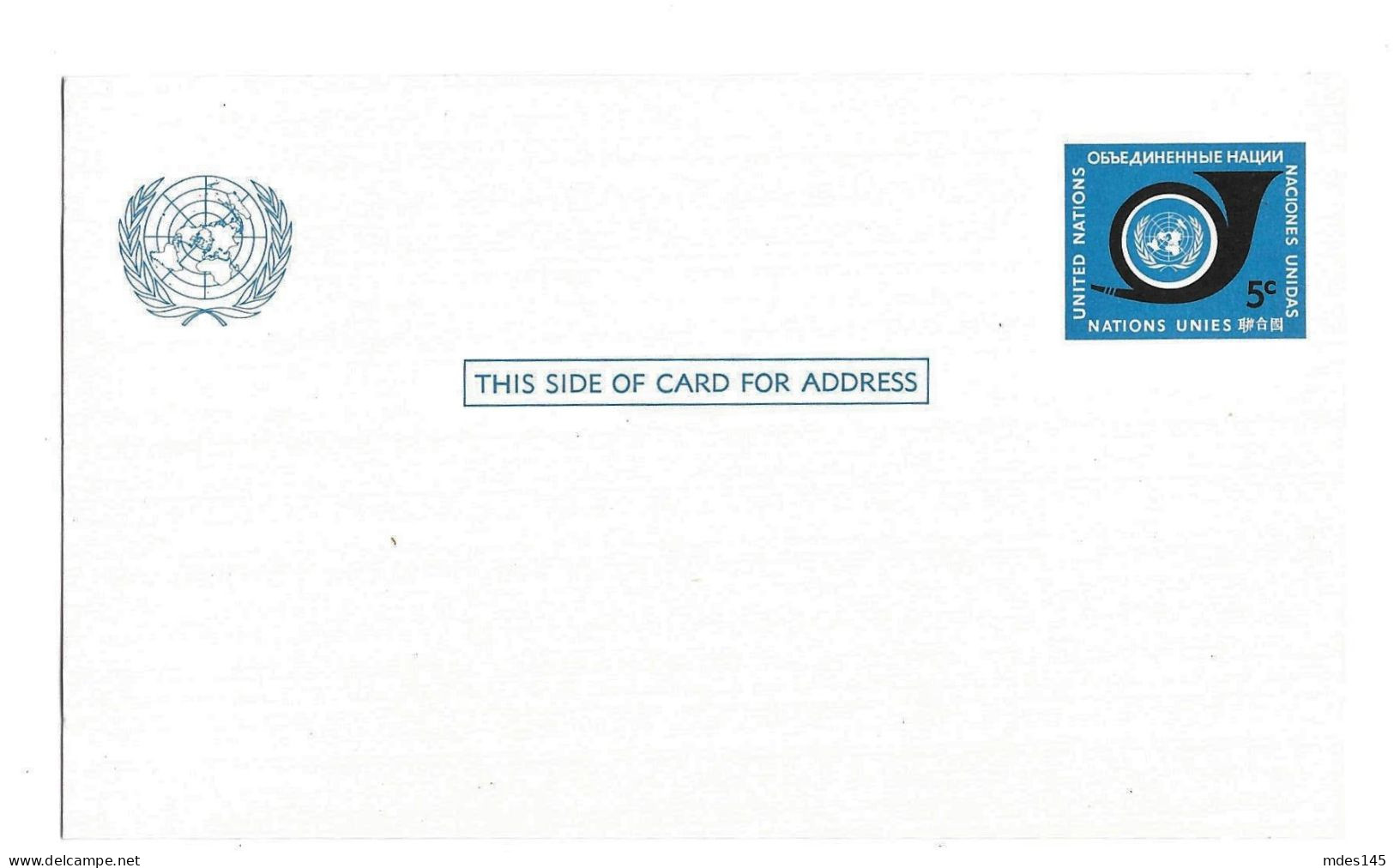 UN 2 United Nations 1969 5c Postal Card UX4 1 Work For Progress Slogan Cancel - Altri & Non Classificati