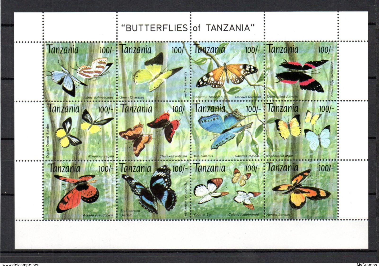 Tanzania 1993 Sheet Butterflies/Schmetterling Stamps (Michel 1629/40) MNH - Tansania (1964-...)