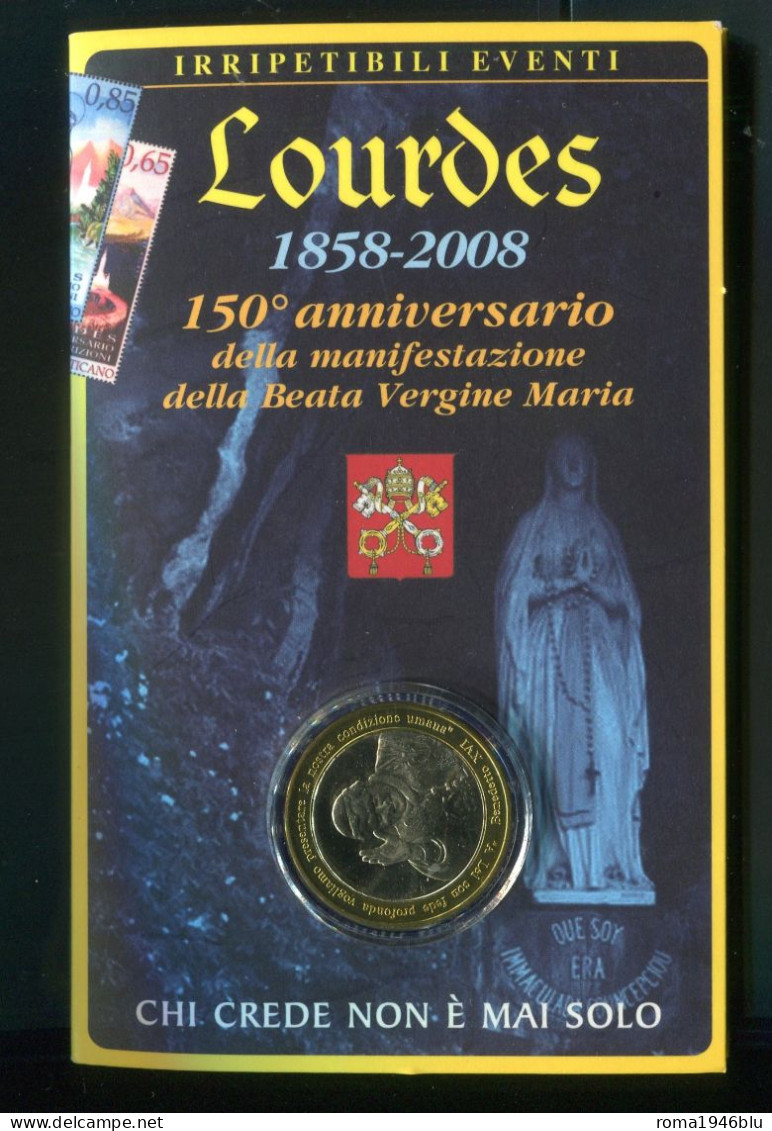 VATICANO 2008 LOURDES 150° ANNIVERSARIO MANIFESTAZIONE BEATA VERGINE MARINA CON MONETA - Booklets