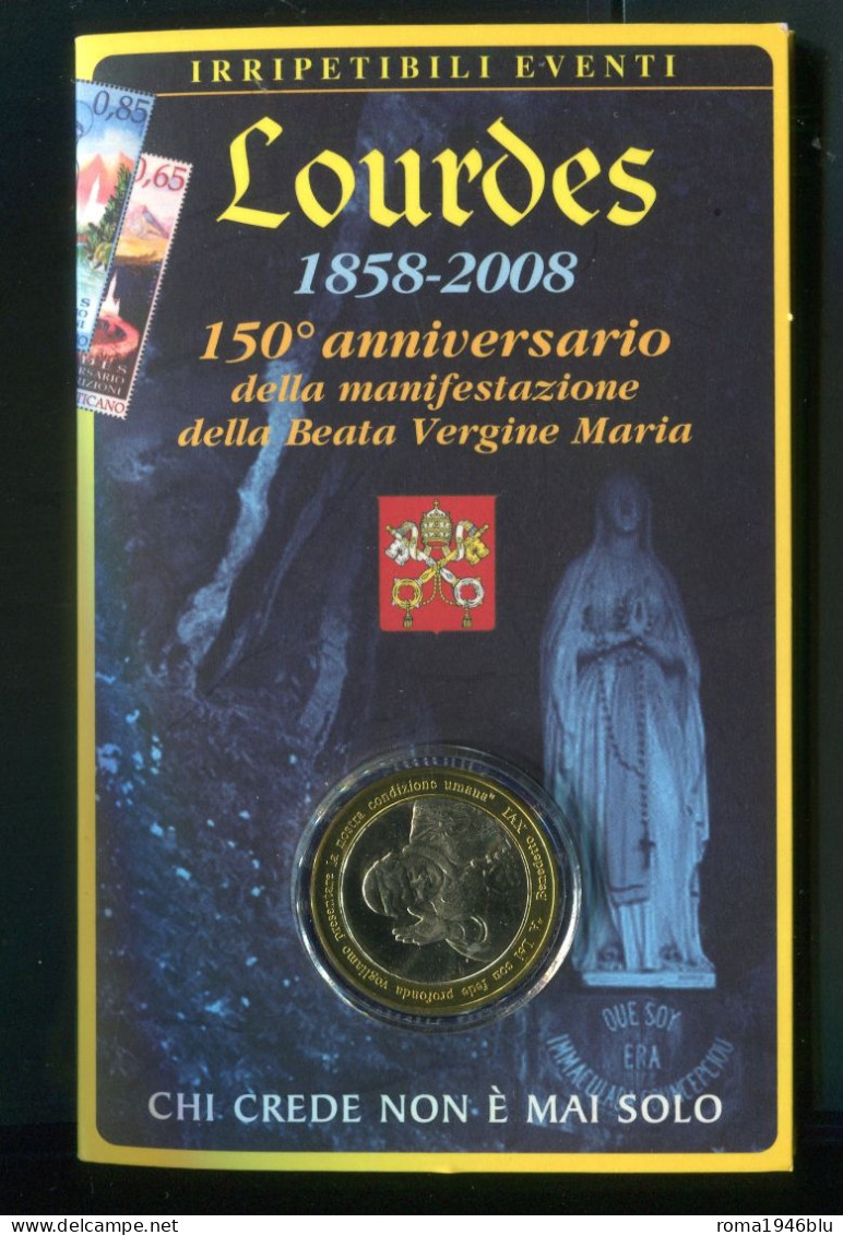 VATICANO 2008 LOURDES 150° ANNIVERSARIO MANIFESTAZIONE BEATA VERGINE MARINA CON MONETA - Carnets