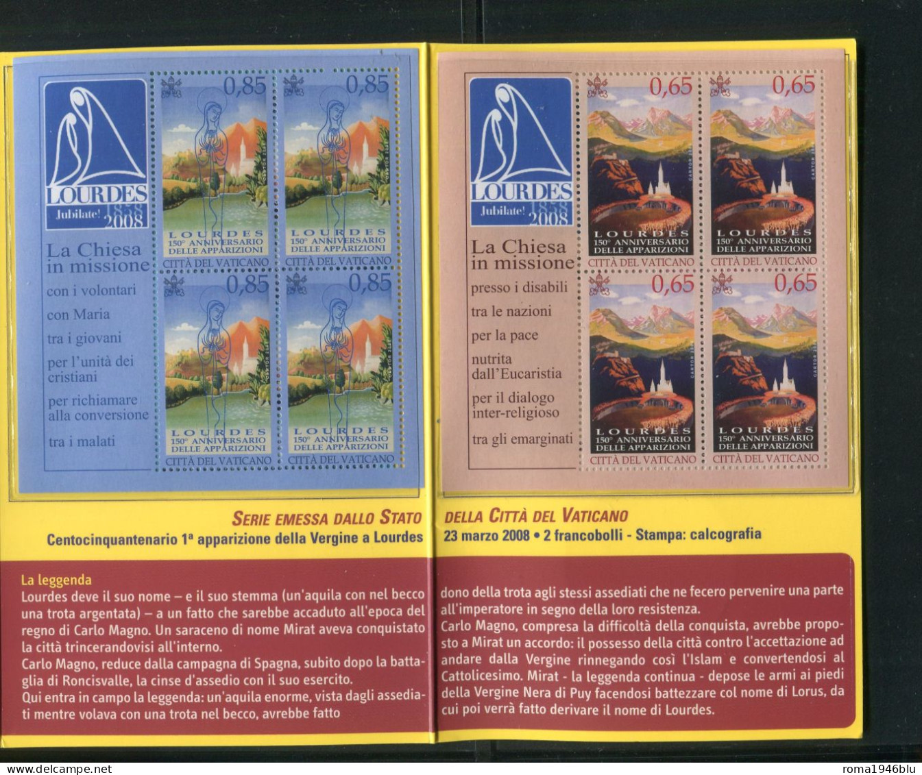 VATICANO 2008 LOURDES 150° ANNIVERSARIO MANIFESTAZIONE BEATA VERGINE MARINA CON MONETA - Booklets