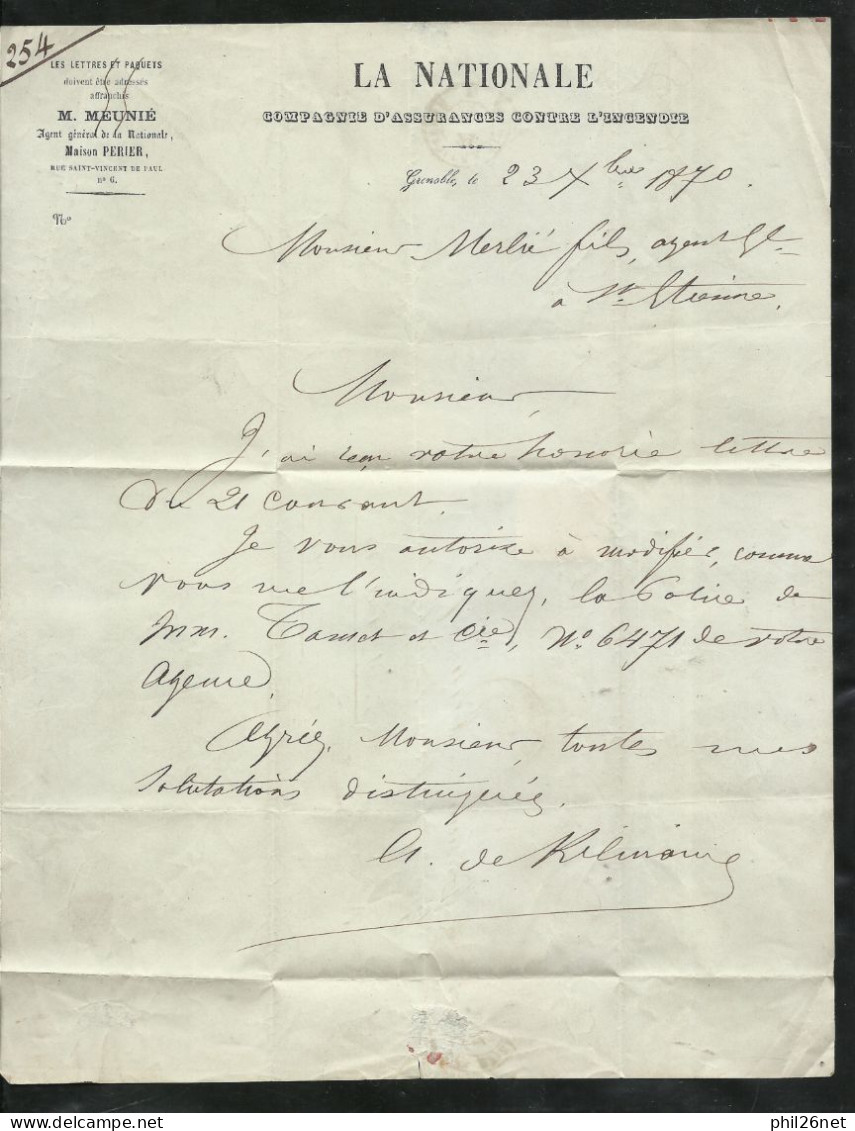 France N°45A Sur Lettre Grenoble Le 23/12/1870 Pour Saint - Etienne Le 24/12/1870 Oblitéré TB  Soldé  ! ! ! - 1870 Emission De Bordeaux