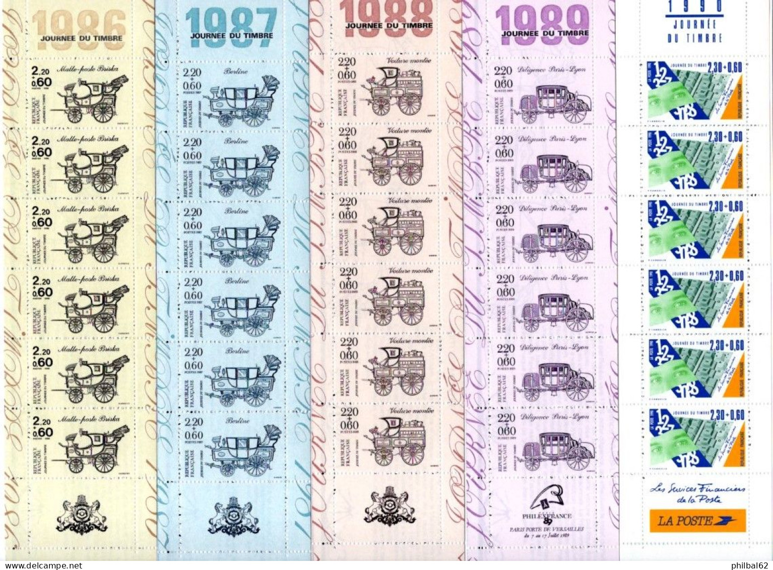 Lot De 5 Carnets ** Non Pliés "Journée Du Timbre" 1986-1987-1988-1989-1990. - Stamp Day