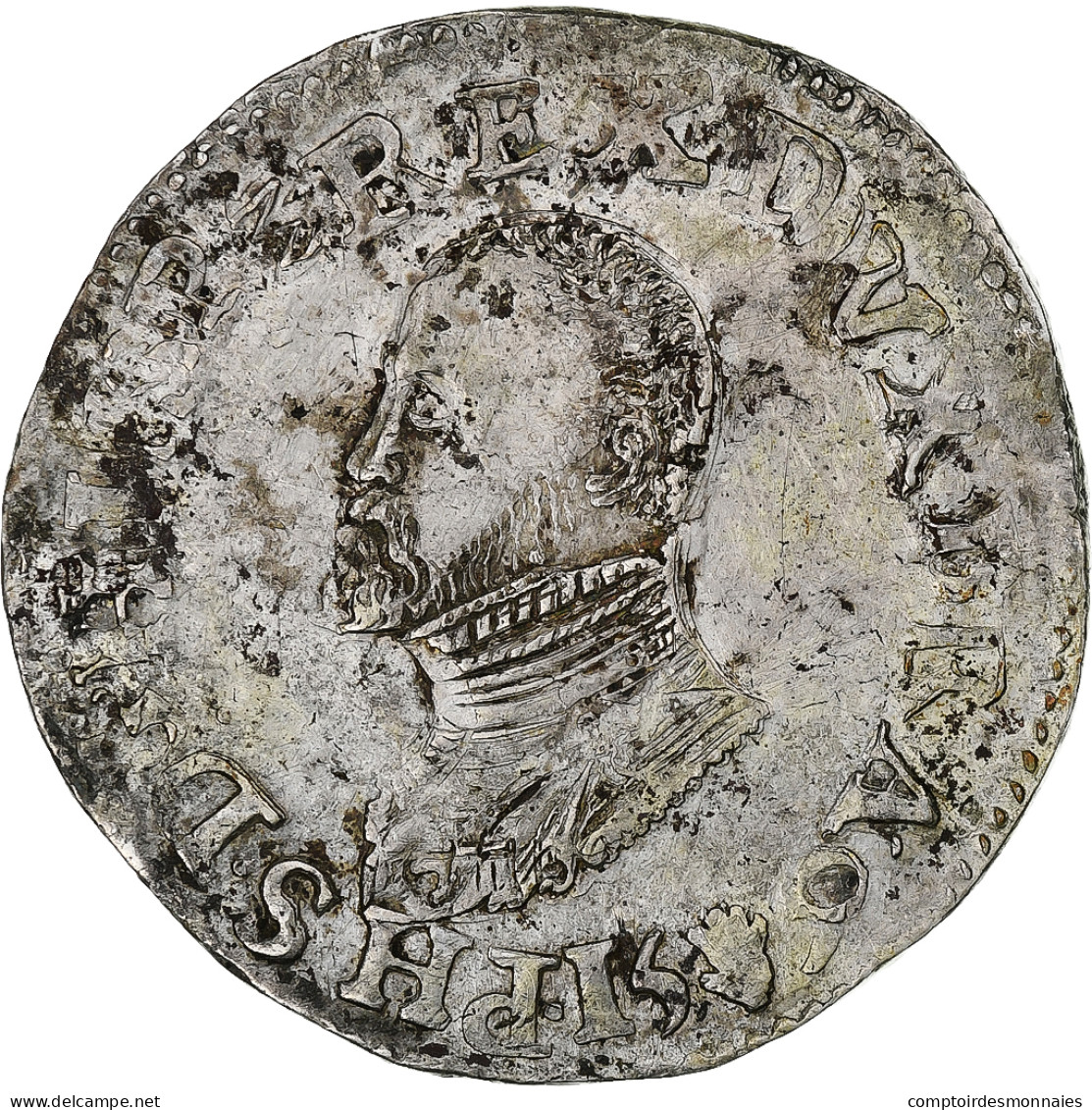 Pays-Bas Espagnols, Philippe II, Philipsdaalder, 1590, Anvers, Argent, TB+ - Pays Bas Espagnols