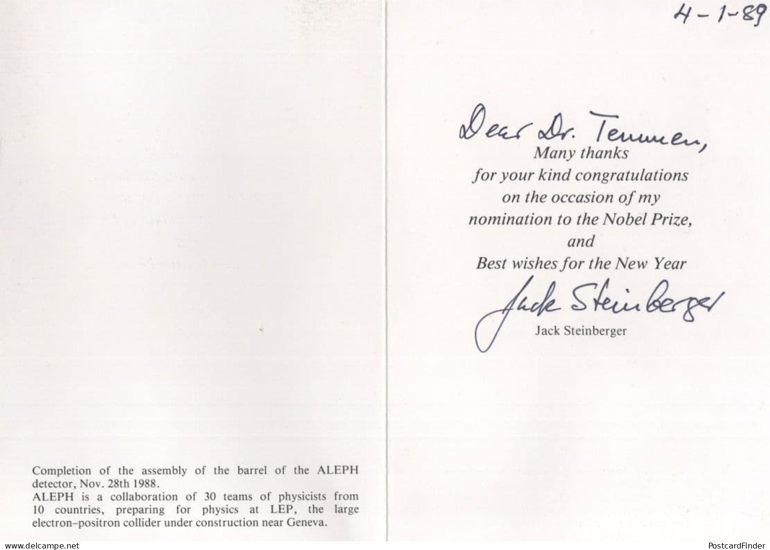 Jack Steinberger USA German Physicist Nobel Prize Winner Hand Signed Photo - Uitvinders En Wetenschappers