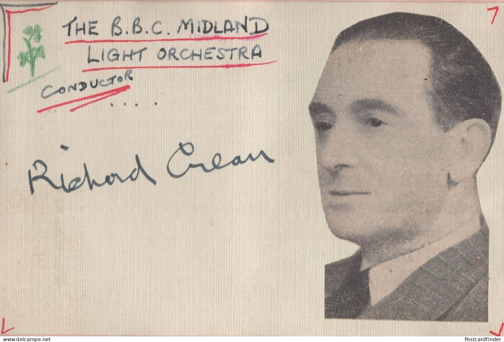 Richard Crean BBC Midland Light Orchestra Old Hand Signed Autograph - Chanteurs & Musiciens