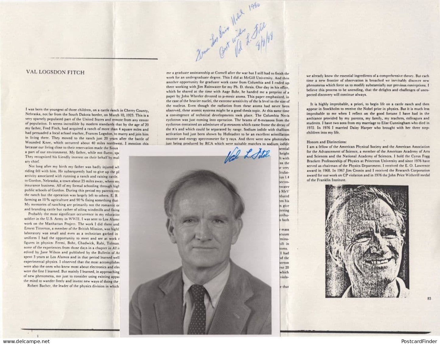 Val Logsdon Fitch American Nuclear Physicist Hand Signed Photo & MORE - Inventors & Scientists