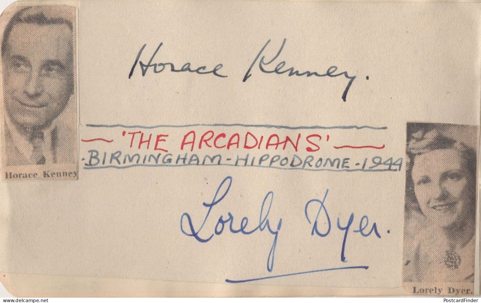 Horace Kenney The Birmingham Arcadians WW2 2x Autograph S - Chanteurs & Musiciens