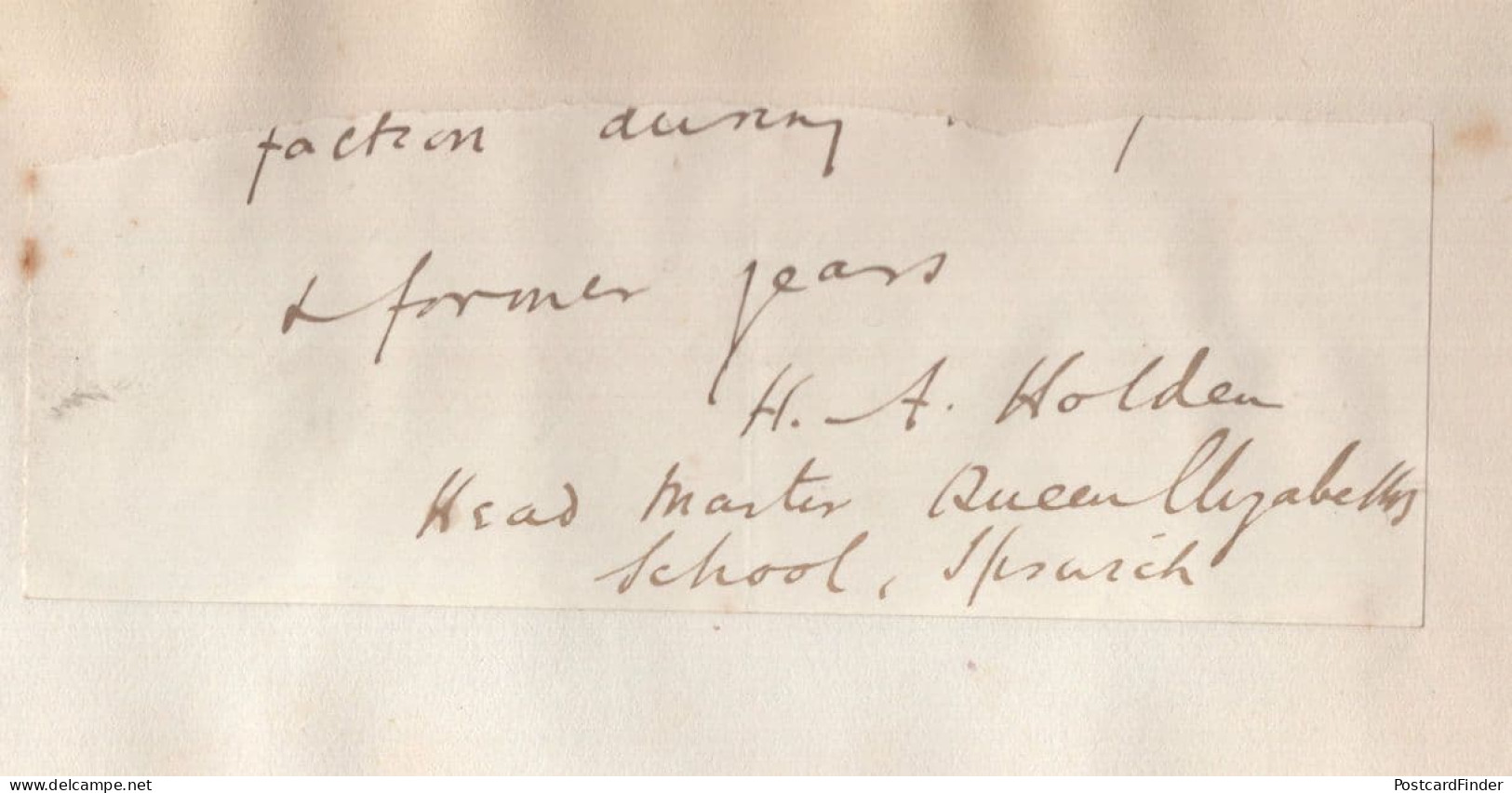 Ipswich Victorian Headmaster School Suffolk 1800s Autograph - Personnages Historiques