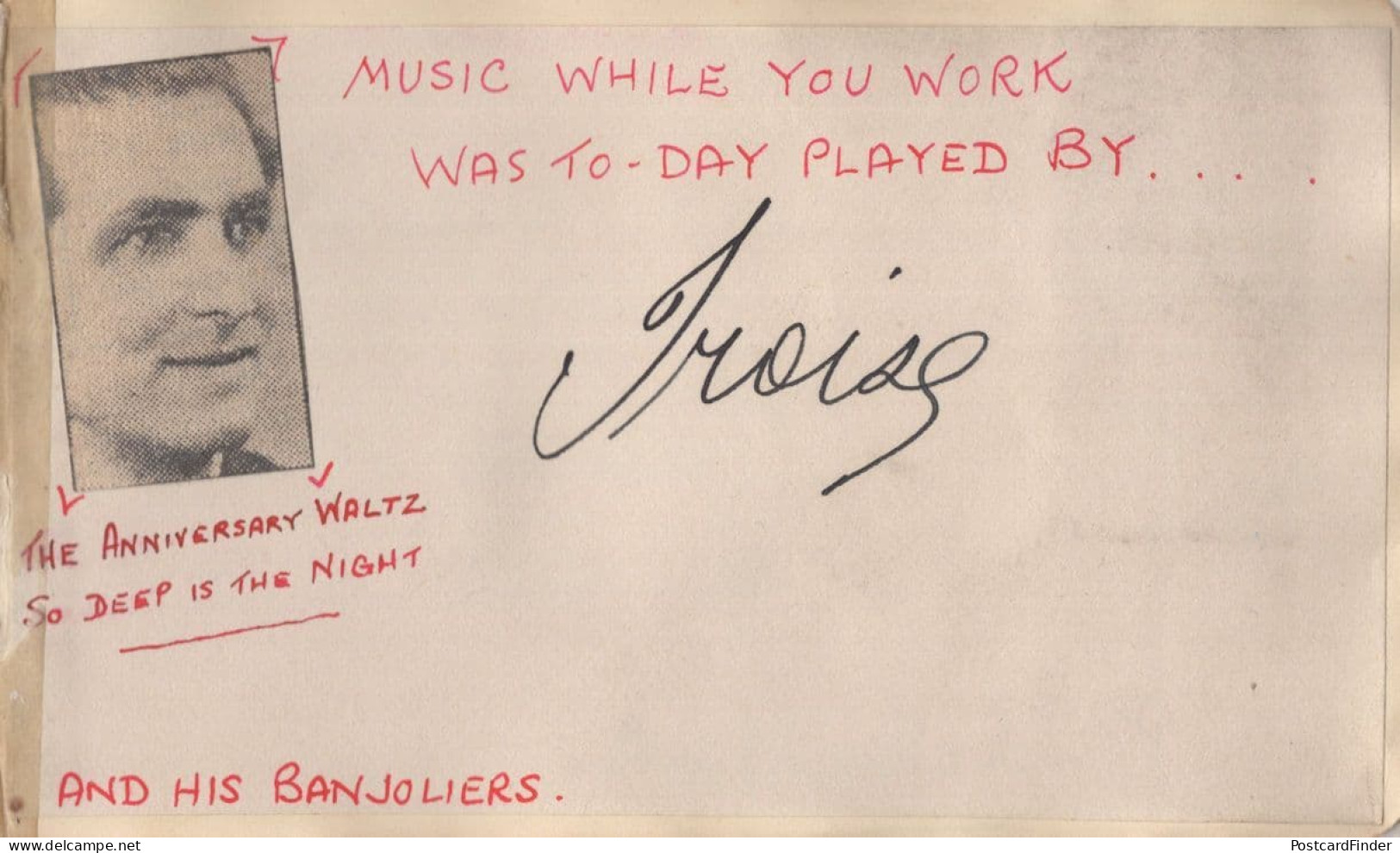 Troise & His Banjoliers Antique Hand Signed Autograph - Cantanti E Musicisti