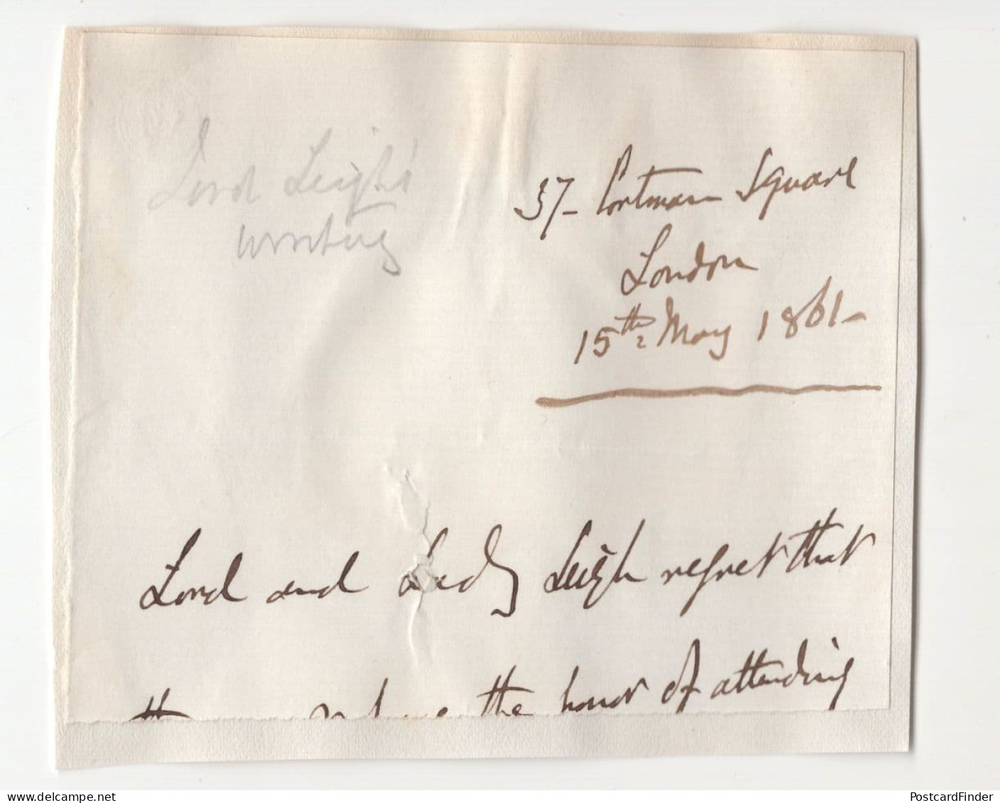 Victorian London Lord Hand Written Apology Victorian Letter Header - Politiek & Militair