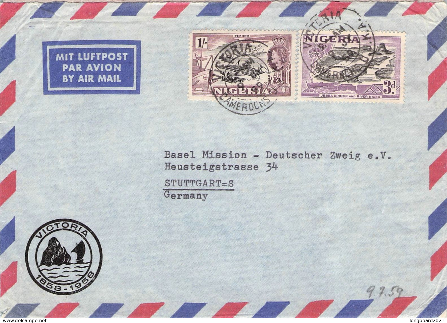 NIGERIA - REGISTERED MAIL 1959 VICTORIA - STUTTGART/DE / 6077 - Nigeria (...-1960)