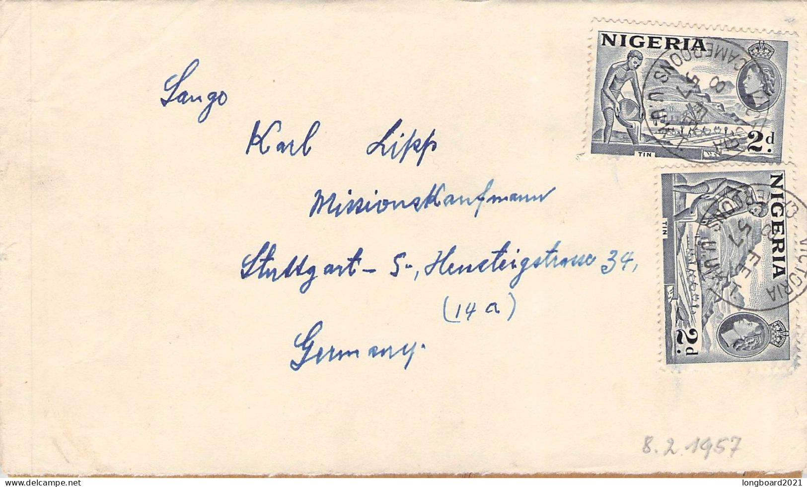 NIGERIA - AIR MAIL 1957 - STUTTGART/DE / 6080 - Nigeria (...-1960)