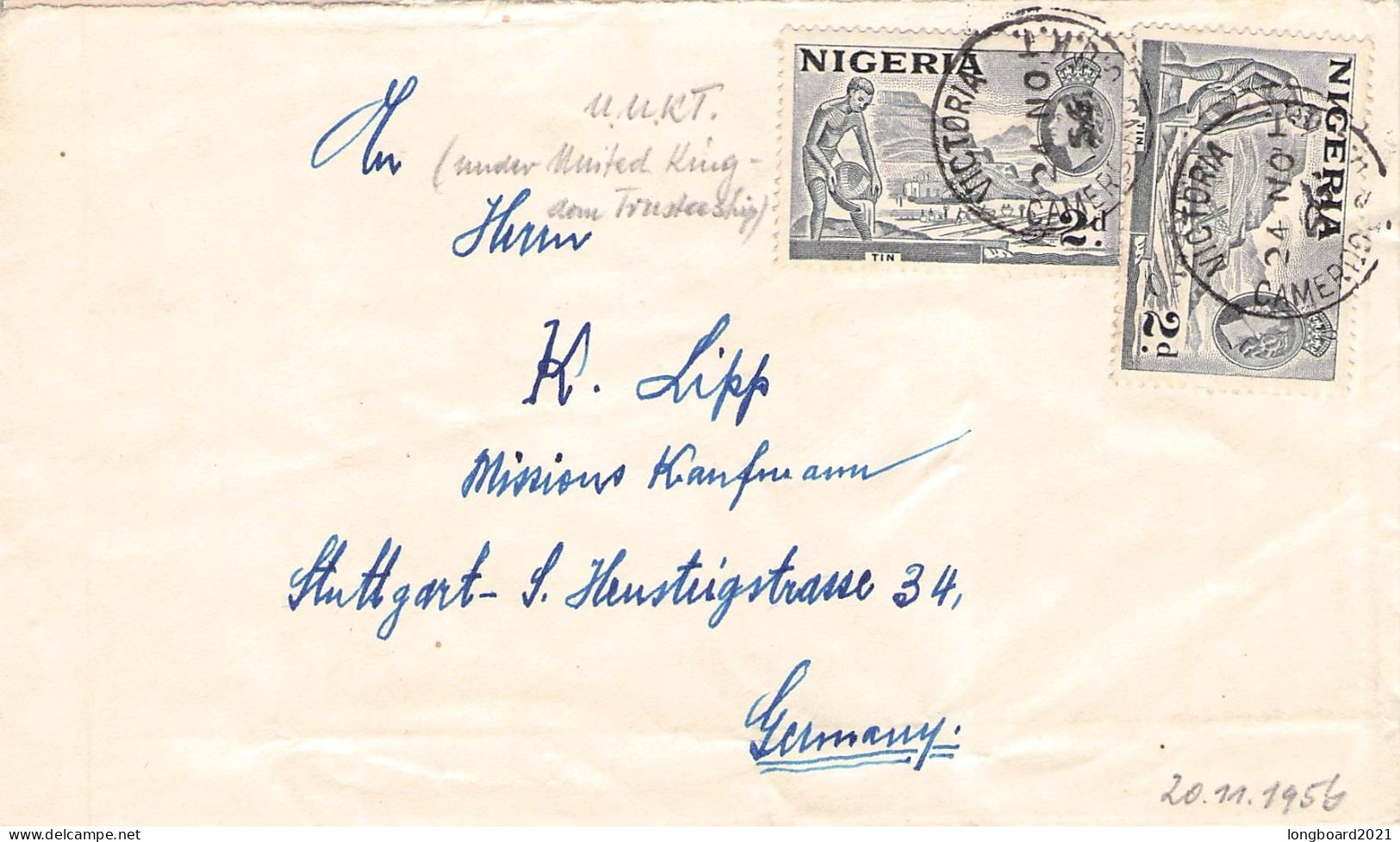 NIGERIA - AIR MAIL 1956 - STUTTGART/DE / 6082 - Nigeria (...-1960)