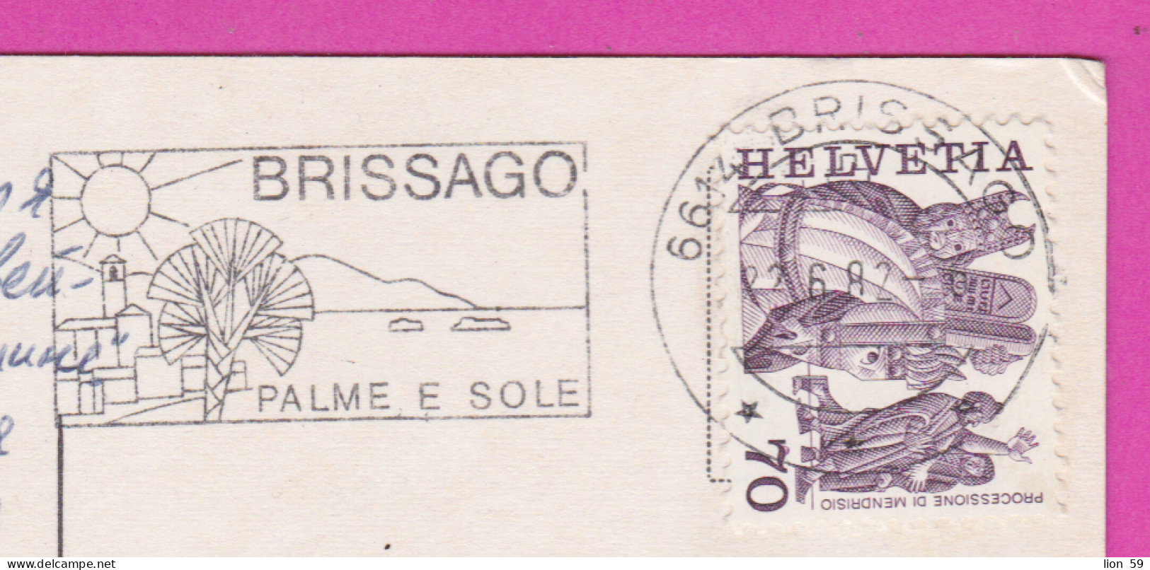 293713 / Switzerland - Brissago Lago Maggiore PC 1982 USED 70 C  Processione Di Mendrisio Flamme "Brissago Palme E Sole" - Storia Postale