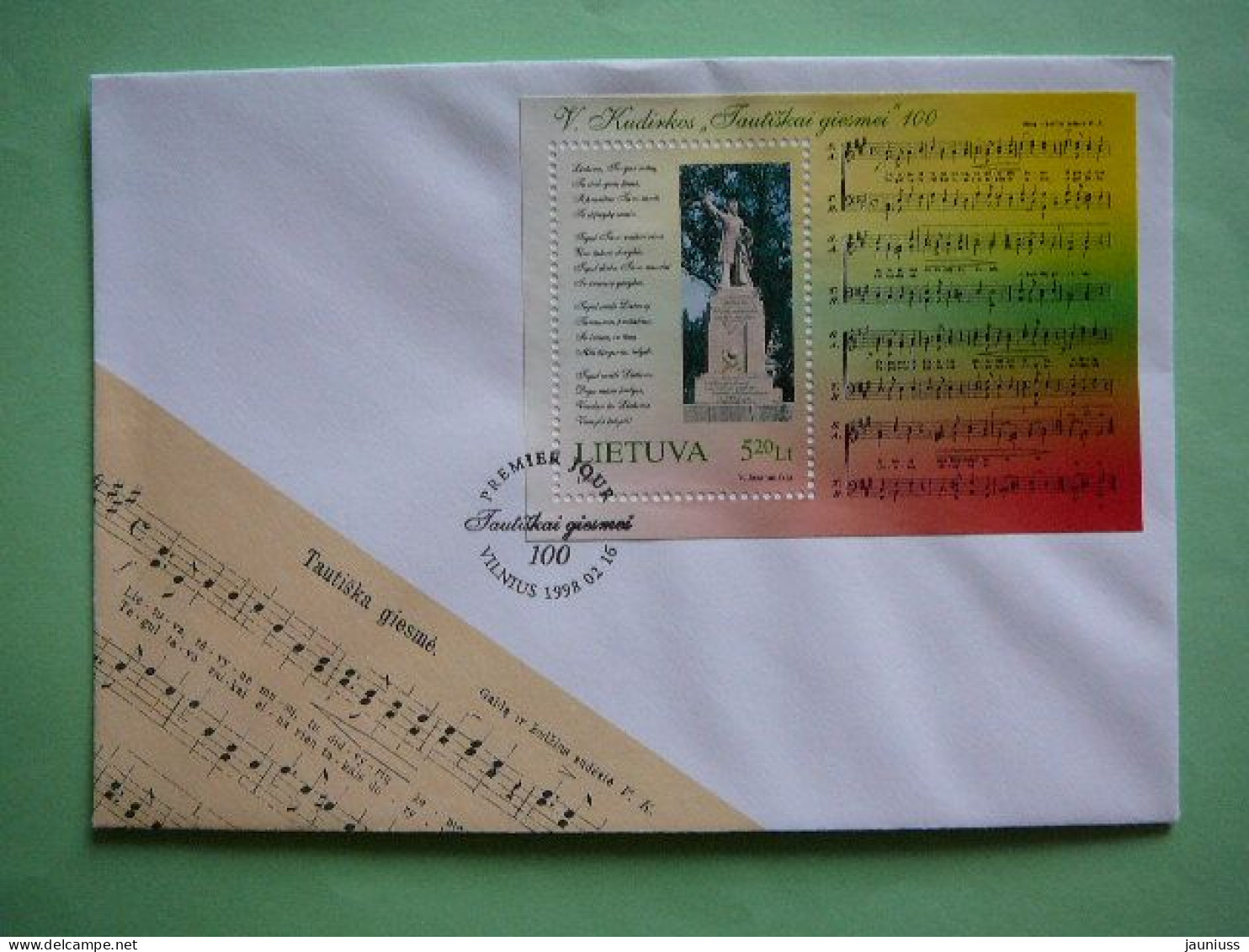 FDC - Centenary Of National Anthem # Lietuva Litauen Lituanie Litouwen Lithuania 1998 FDC #Mi.661 Block13 - Lituanie