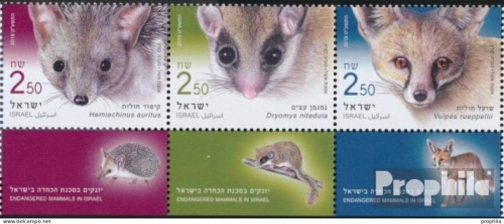 Israel 2680-2682 Dreierstreifen (kompl.Ausg.) Mit Tab Postfrisch 2019 Gefährdete Säugetiere - Ongebruikt (met Tabs)