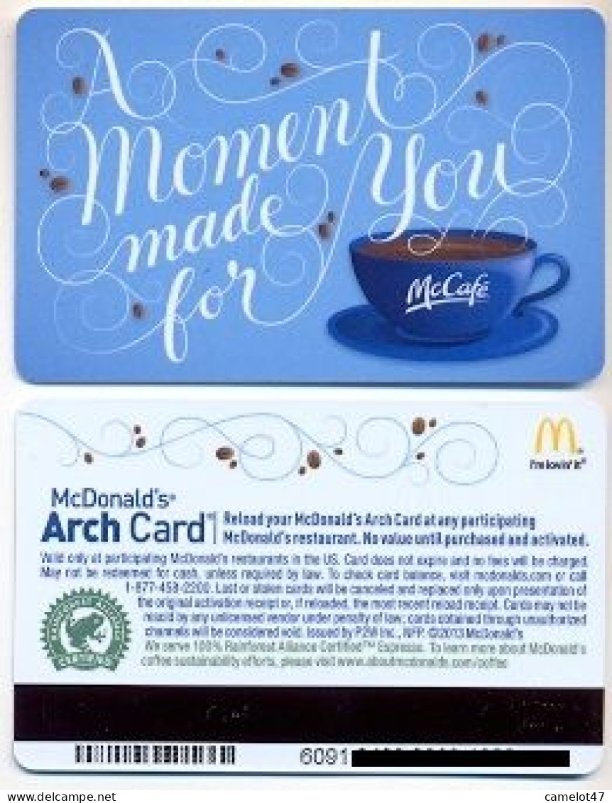 McDonald's U.S.A., Carte Cadeau Pour Collection, Sans Valeur, # 34,  Serial 6091, Issued In 2013 - Treuekarten
