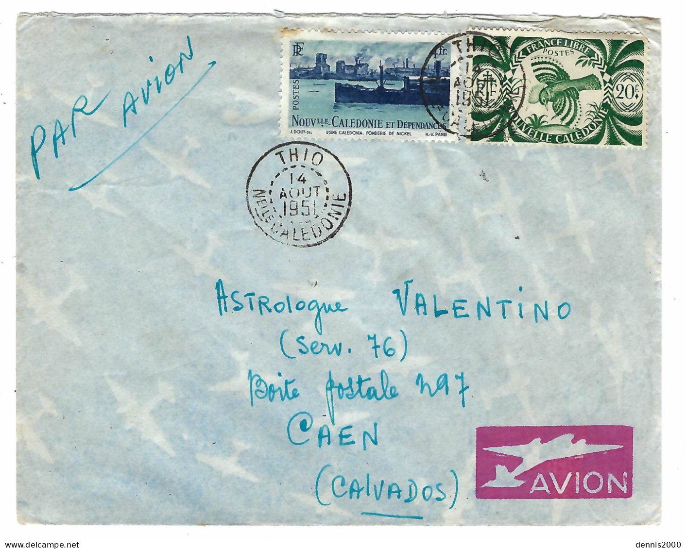 1951 - Enveloppe PAR AVION  Affr. à 24 F   De THIO Pour La France - Covers & Documents