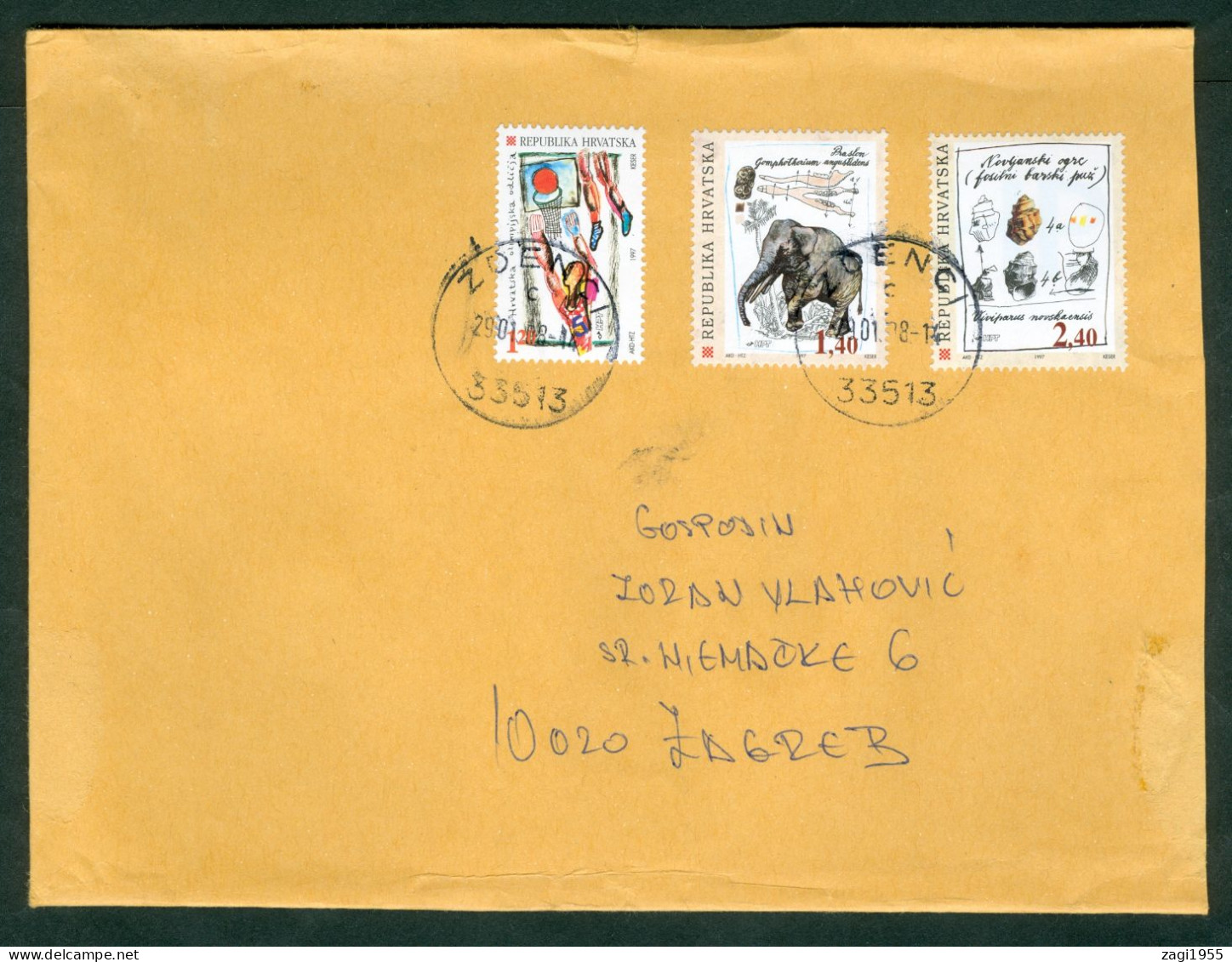 Croatia 1997 Archaeology Fossil Elephant Snail Letter Mich 436 437 - Covers & Documents