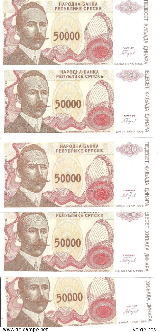 BOSNIE HERZEGOVINE 50000 DINARA 1993 UNC P 150 ( 5 Billets ) - Bosnië En Herzegovina