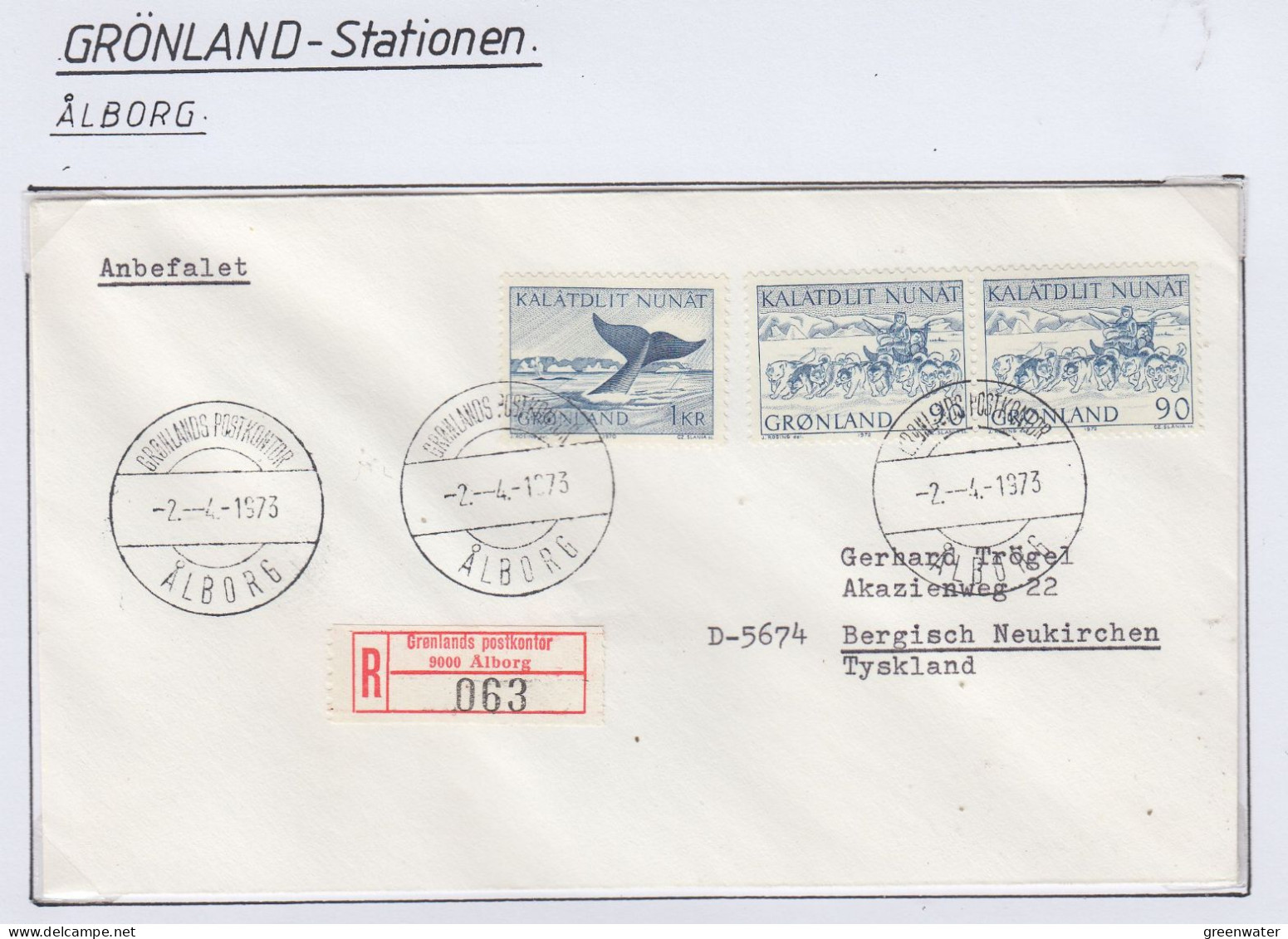 Greenland Registered Letter Gronlands Postkantor Alborg Ca 7.4.1973 (KG151) - Estaciones Científicas Y Estaciones Del Ártico A La Deriva