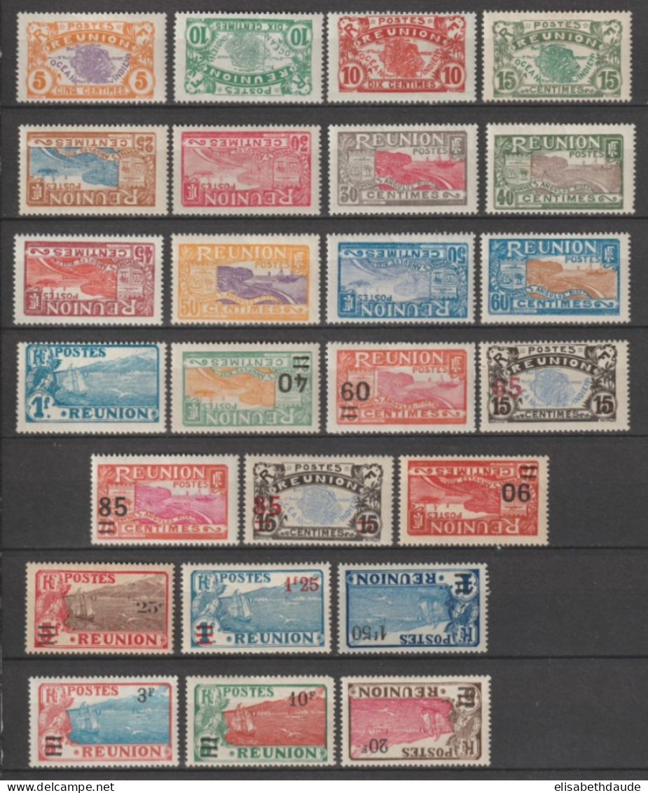 REUNION - 1922/1927 - ANNEES COMPLETES  YVERT N° 84/108 **/*  MNH/MLH - COTE = 120 EUR. - - Unused Stamps