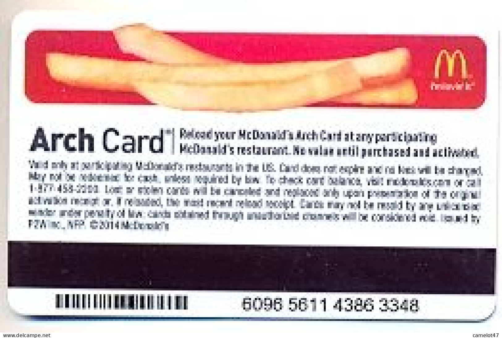 McDonald's U.S.A., Carte Cadeau Pour Collection, Sans Valeur, # 39,  Serial 6096, Issued In 2014 - Tarjetas De Fidelización Y De Regalo