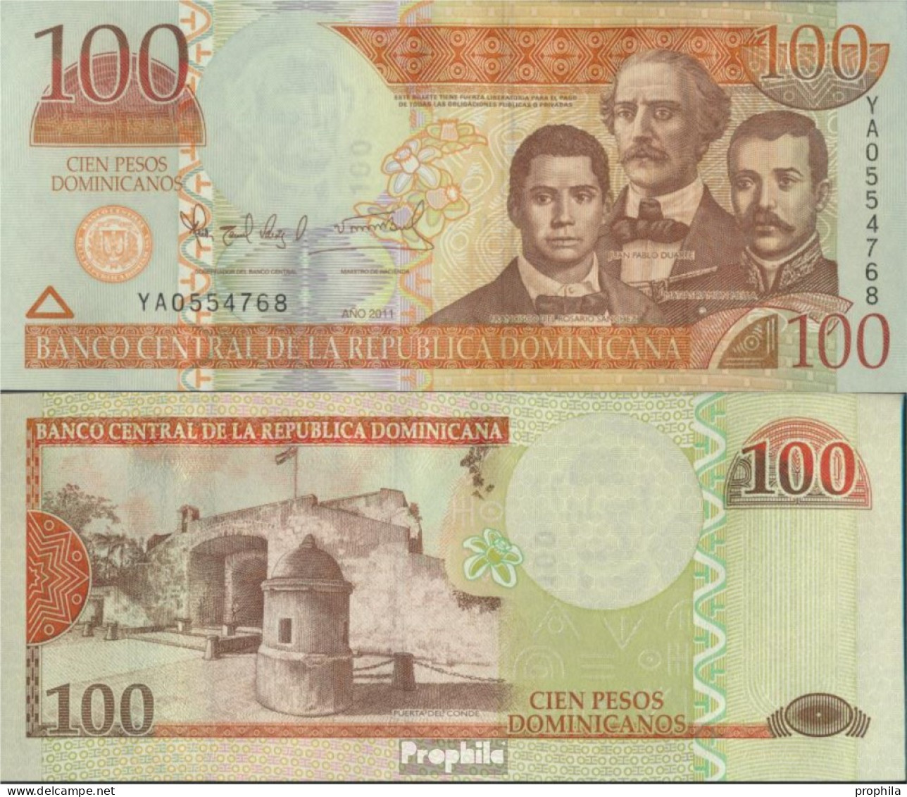 Dominikanische Republik Pick-Nr: 184a Bankfrisch 2011 100 Pesos Dominicanos - República Dominicana