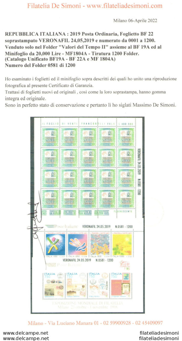 2019 Italia Repubblica - Folder Valori Nel Tempo II - Come da scansione - Tiratu